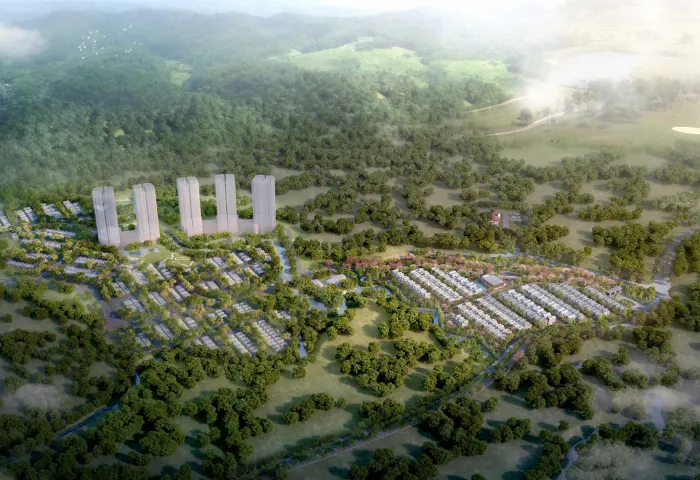 Ilustrasi masterplan The Sanctuary Collection di lembah pegunungan Sentul Selatan