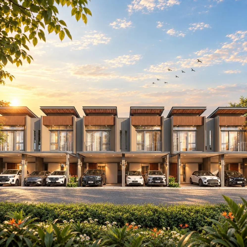 Fasad Tipe 5 Scotts Vale, rumah 2 lantai dengan carport 2 mobil (ilustrasi)